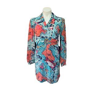 Lilly Pulitzer Holy Grail Silk Dress X Marks the Spot Size 0 Blue Map Print
